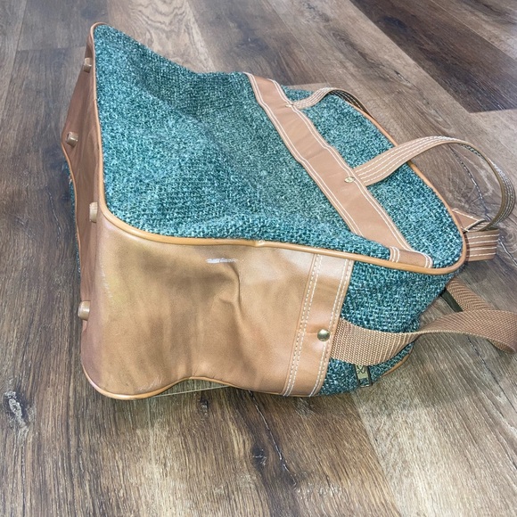 Oscar De La Renta Green Tweed Duffle Bag Luggage Suitcase Travel Bag - Picture 5 of 12